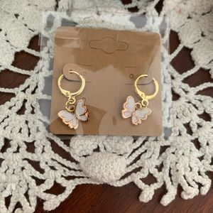 *3 for $20* White and Gold Enamel Butterfly Huggie Hoop Earrings